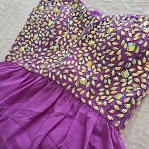 Xscape Purple Prom Dress with Gold Embellishments